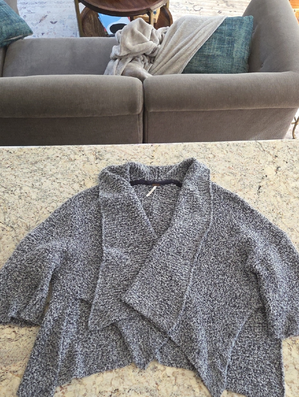 Free People Marled Gray Shawl-Collar Open Cardigan
